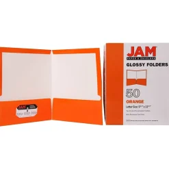JAM Paper Laminated 2-Pocket Glossy Presentation Folders, , 25/Pack (385GORD) Orange Clearance