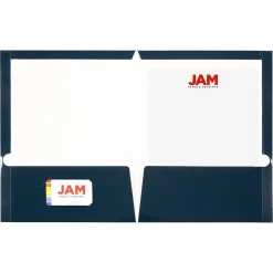 JAM Paper Laminated Two Glossy 2 Pocket Cardstock Presentation Folder, Navy Blue, 50/Box (5042523C) New