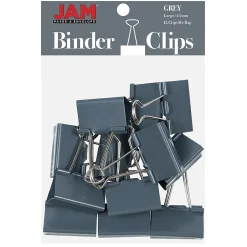 JAM Paper Large Binder Clips, 1" Capacity, Grey, 12 Clips/Pack (340BCGY) Gray Best