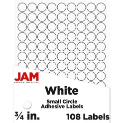 JAM Paper Laser/Inkjet Round Multipurpose Labels, 0.75" Dia, White, 108/Pack (3147612190) Outlet