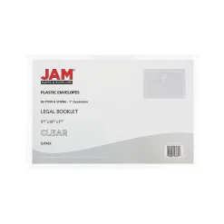 JAM Paper Plastic Envelopes with Button and String Tie Closure, Legal Size, Clear, 12/Pack (219B1CL)* Business