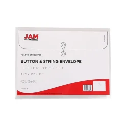 JAM Paper ® Plastic Envelopes with Button and String Tie Closure, Letter Size, Clear, 12/Pack (218B1CL)* Business
