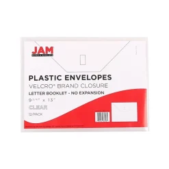JAM Paper ® Plastic Envelopes with Hook & Loop Closure, Letter Size, Clear, 12/Pack (218V0CL)* Business