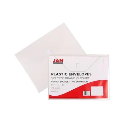 JAM Paper ® Plastic Envelopes with Hook & Loop Closure, Letter Size, Clear, 12/Pack (218V0CL)* Business