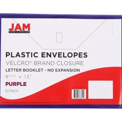 JAM Paper ® Plastic Envelopes with Hook & Loop Closure, Letter Booklet, 9.75 x 13, Purple, 12/Pack (218V0PU)* Business
