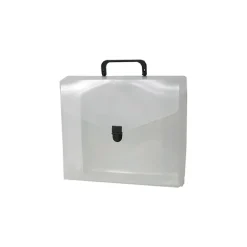 JAM Paper ® Plastic Portfolio File Carry Case with Handles, 10 x 12 x 4, Clear with Black Buckle, Sold Individually (7206 001)