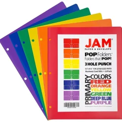 JAM Paper 2-Pocket Plastic Folders, Multicolored, Assorted Primary Colors, 6/Pack (382EHPASTPR) Outlet