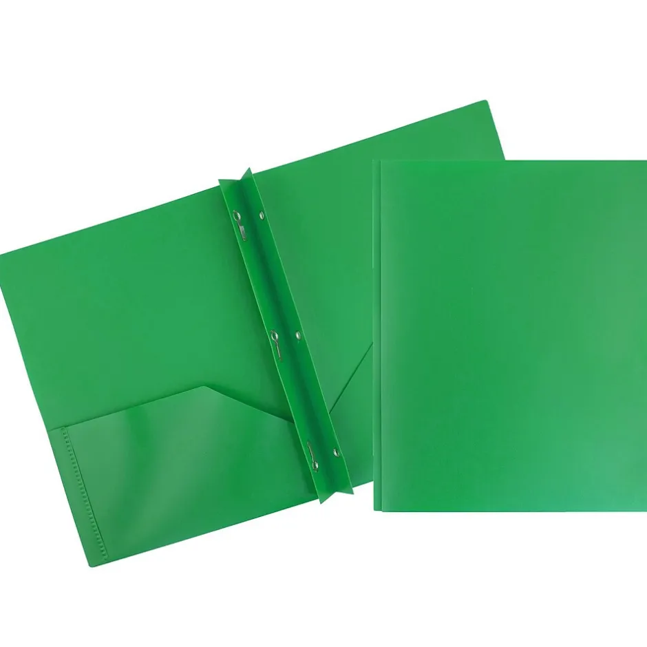 JAM Paper 2-Pocket Plastic Folders with 3 Fasteners, , 6/Pack (382ECGRD) Green Online