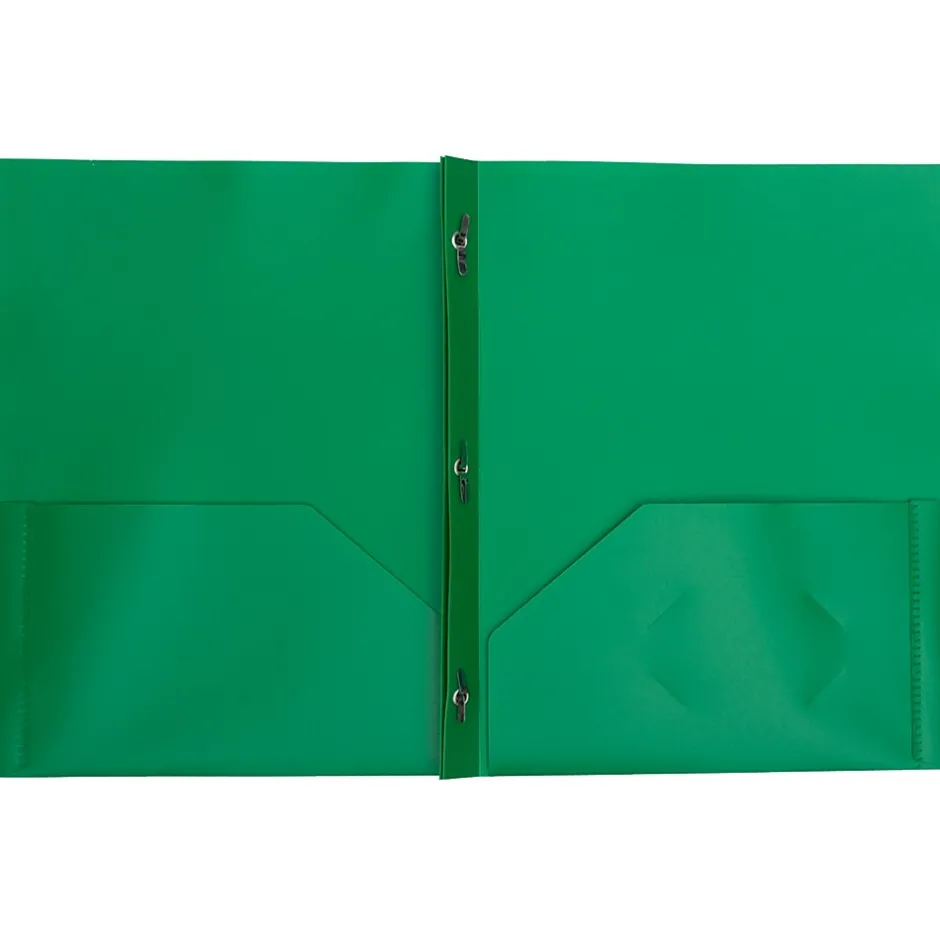 JAM Paper 2-Pocket Plastic Folders with 3 Fasteners, , 6/Pack (382ECGRD) Green Online