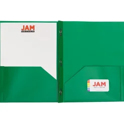 JAM Paper 2-Pocket Plastic Folders with 3 Fasteners, , 6/Pack (382ECGRD) Green Online