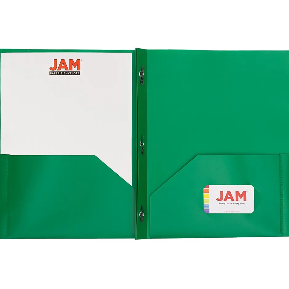JAM Paper 2-Pocket Plastic Folders with 3 Fasteners, , 6/Pack (382ECGRD) Green Online