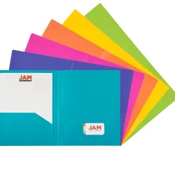 JAM Paper 2-Pocket Plastic Folders, Multicolored, Assorted Fashion, 12/Pack (383HFASSRTA) Hot