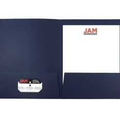 JAM Paper 2-Pocket Textured Linen Business Folders, Navy Blue, 50/Box (386LNAC) Clearance