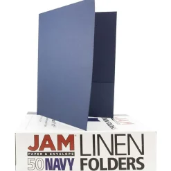 JAM Paper 2-Pocket Textured Linen Business Folders, Navy Blue, 50/Box (386LNAC) Clearance
