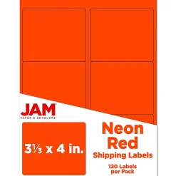 JAM Paper Shipping Labels, 3 1/3" x 4", , 6 Labels/Sheet, 20 Sheets/Pack (354328040)* Shipping Labels