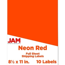 JAM Paper Shipping Labels, Full Page, 8 1/2 x 11 Sticker Paper, , 1 Label/Sheet, 10 Labels/Pack (337628604)* Shipping Labels