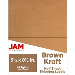 JAM Paper Shipping Labels, Half Page, 5 1/2" x 8 1/2", , 2 Labels/Sheet, 25 Sheets/Pack (359430338)* Shipping Labels