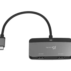 Usb Cables<j5create 0.66' USB-C to Dual HDMI Display Adapter, Space Gray/Black (JCA465)