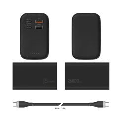 j5create USB-A/USB-C Power Bank, 26800mAh, Black (JPB26465)