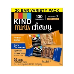 Snacks & Granola Bars<KIND Chewy Minis Gluten-Free Bar Variety Pack, 0.81 oz., 20 Bars/Box (40106)