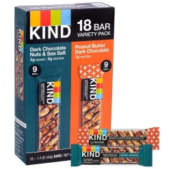 Snacks & Granola Bars<KIND Dark Chocolate Nuts & Sea Salt and Peanut Butter Dark Chocolate Variety Pack, 1.4 oz, 18/Pack (220-02414)