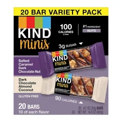 Snacks & Granola Bars<KIND Minis Bars, Salted Caramel Dark Chocolate Nut/Dark Chocolate Almond Coconut, 0.7 Oz., 20/Pack (27970)