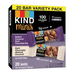 Snacks & Granola Bars<KIND Minis Bars, Salted Caramel Dark Chocolate Nut/Dark Chocolate Almond Coconut, 0.7 Oz., 20/Pack (27970)