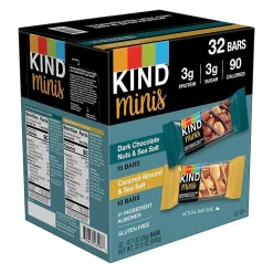 Snacks & Granola Bars<KIND Minis Gluten Free Nut Bar, Variety Pack, 32 Bars/Box (220-00799)