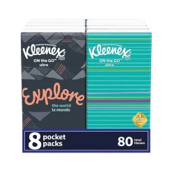 Kleenex On the Go Ultra Facial Tissue, 3-ply, 10 Tissues/Box, 8 Boxes/Pack (46551)