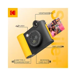 Cameras & Camcorders<Kodak Smile+ 5 Megapixels Digital Instant Print Camera, Black/Yellow (RODSMPCAMBK)