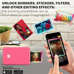 Instant Photo Printers<Kodak Step Mobile Zero Ink Instant Photo Printer, Single-Function, Pink (RODMP20AMZP)
