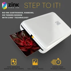 Instant Photo Printers<Kodak Step Mobile Zero Ink Instant Photo Printer, Single-Function, White (RODMP20AMZW)