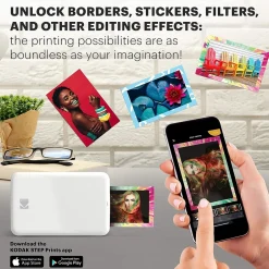 Instant Photo Printers<Kodak Step Mobile Zero Ink Instant Photo Printer, Single-Function, White (RODMP20AMZW)