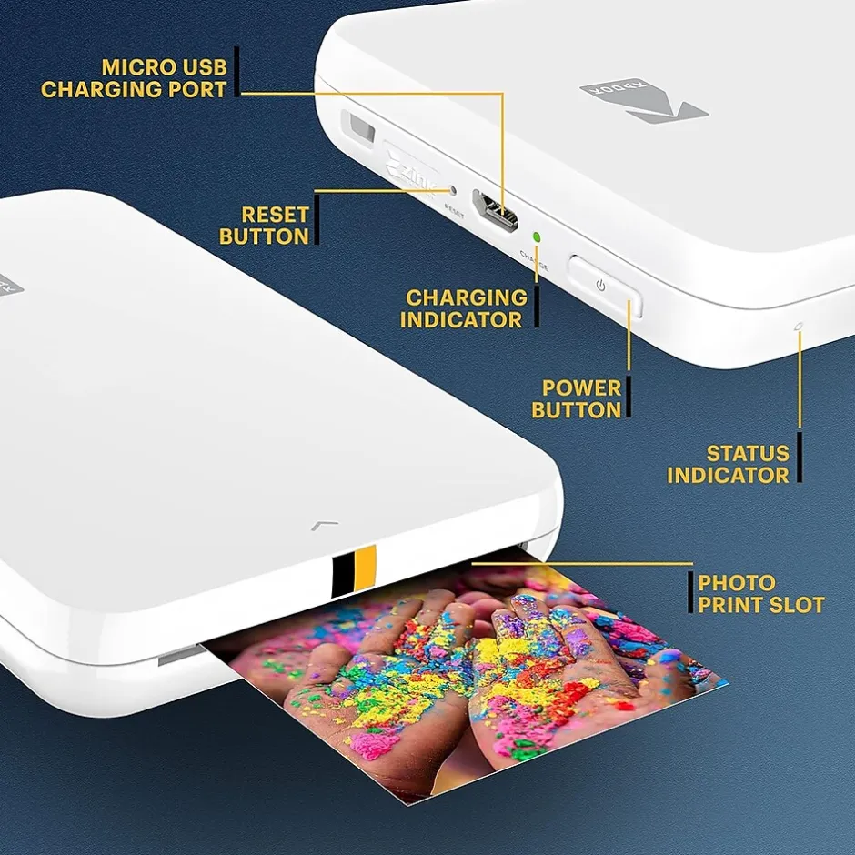 Instant Photo Printers<Kodak Step Slim Zero Instant Photo Printer, Single-Function, White (RODMPS20W)