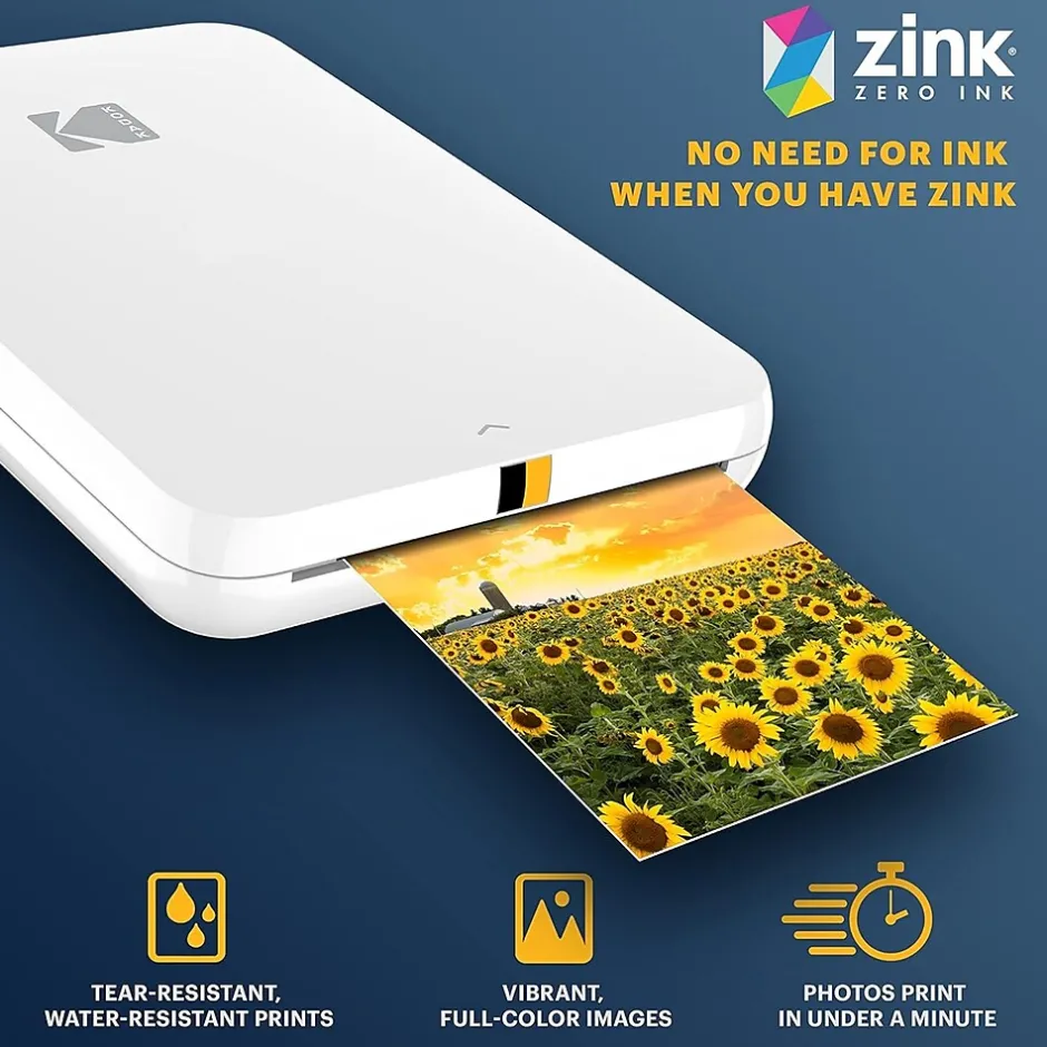 Instant Photo Printers<Kodak Step Slim Zero Instant Photo Printer, Single-Function, White (RODMPS20W)