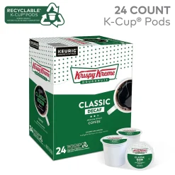 Keurig K-Cups<Krispy Kreme Classic Decaf Coffee, Medium Roast, Keurig K-Cup Pods, 24/Box (06111)