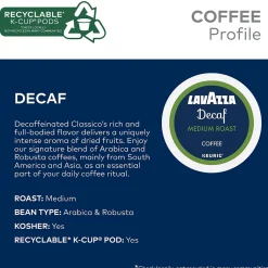Keurig K-Cups<Lavazza Classico Decaf Coffee Keurig® K-Cup® Pods, Medium Roast, 88/Carton (5000382581CT)