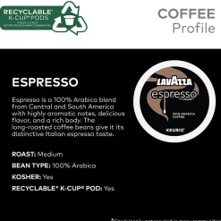 Keurig K-Cups<Lavazza Perfetto Espresso Coffee Keurig® K-Cup® Pods, Dark Roast, 88/Carton (6000CT)