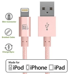 LAX Gadgets LAX Apple MFI Certified 4 Feet Strong Braided Lightning USB Data Synch Charging Cable, Rose Gold
