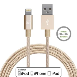 LAX Gadgets LAX Apple MFi Certified Lightning to USB Cable for Charge Sync 10ft - Gold