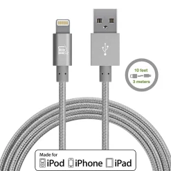 LAX Gadgets Lightning USB Cable for iPhone/iPad/iPod Touch, Gray (lghtcblmfi10ft-gry)