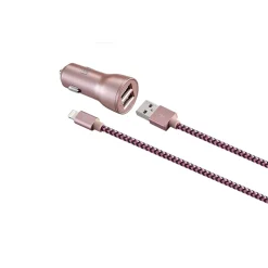 LAX Gadgets MFI Certified 6ft Charger with Car Charger Rose Gold (MFICAR6FT-ROS)