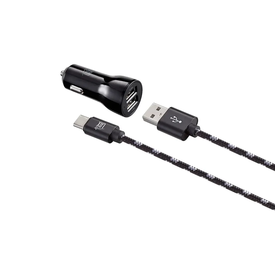 LAX Gadgets Type C 6ft Charger with Car Charger Black (USBCCAR6FT-BLK)