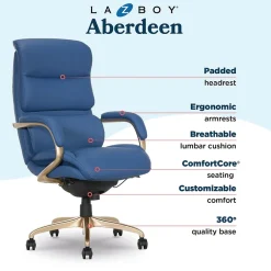 New Aberdeen Ergonomic Bonded Leather Swivel Executive Chair, Blue (51545-BLU) Office Chairs