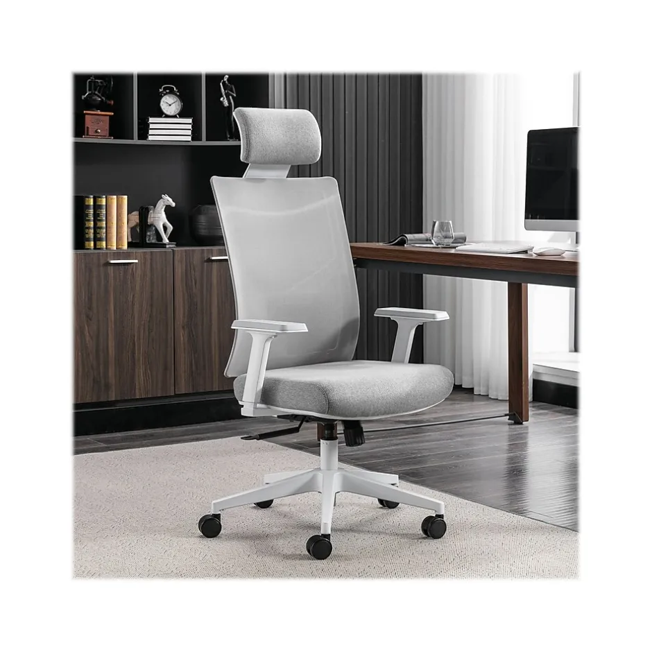 Sale Joel Ergonomic Mesh Swivel Executive Chair, Gray/White (60065) Ergonomic Chairs
