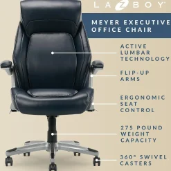 Discount Meyer Ergonomic Bonded Leather Swivel Executive Chair, (60082-NVY) Ergonomic Chairs