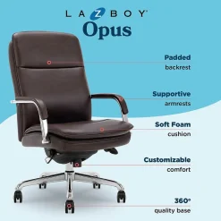 New Opus Ergonomic Bonded Leather Swivel Executive Chair, Dark Brown and Chrome (CCHR10015E) Office Chairs