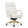 Clearance Opus Ergonomic Bonded Leather Swivel Executive Chair, White and Gold (CCHR10015A) Office Chairs