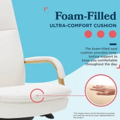 Clearance Opus Ergonomic Bonded Leather Swivel Executive Chair, White and Gold (CCHR10015A) Office Chairs