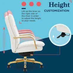 Clearance Opus Ergonomic Bonded Leather Swivel Executive Chair, White and Gold (CCHR10015A) Office Chairs